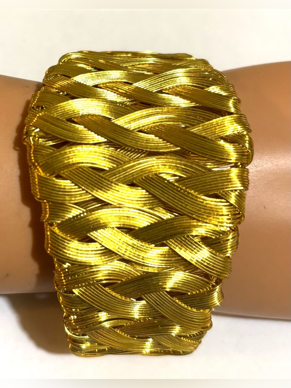 Gold Woven Statement Cuff Bracelet - Women Jewelry